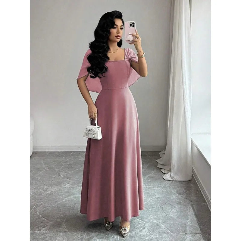 Abito midi svasato da donna senza maniche, scollo quadrato