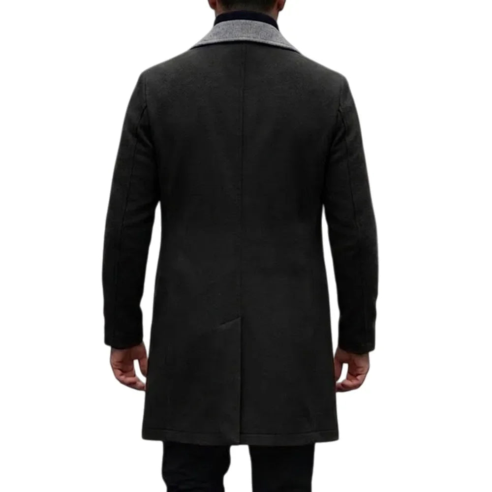 Men Mid Length Overcoat Lapel Full Sleeve Wool Blends Coat Y2k Streetwear Double Breasted Classic Formal Work Autumn Winter 2026
