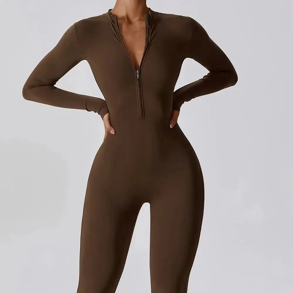 Tuta yoga donna a maniche lunghe con zip