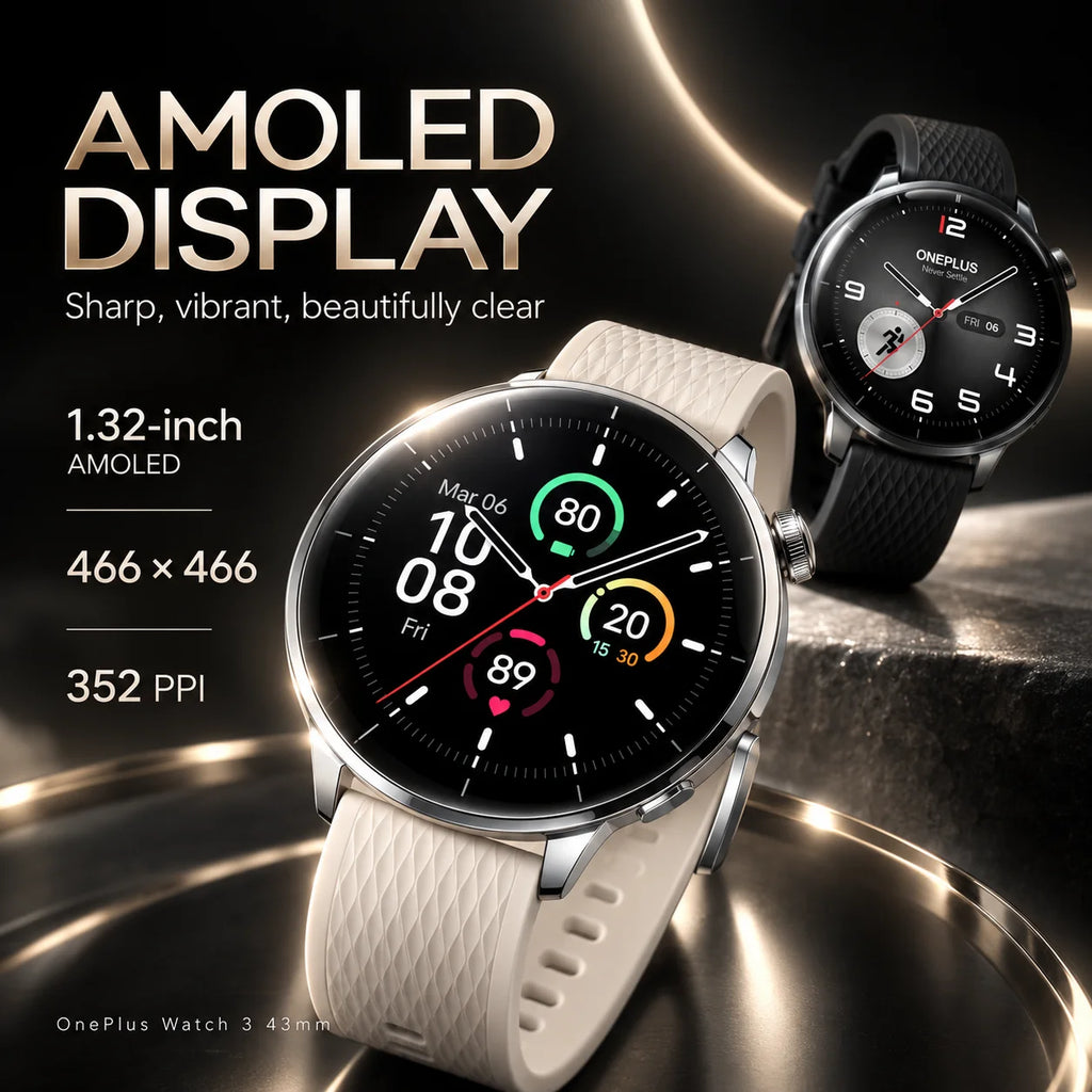 Global Version OnePlus Watch 3 Smart Watch 43mm 1.32 inch AMOLED Display Snapdragon W5 Processor Dual Frequency GPS Wear OS