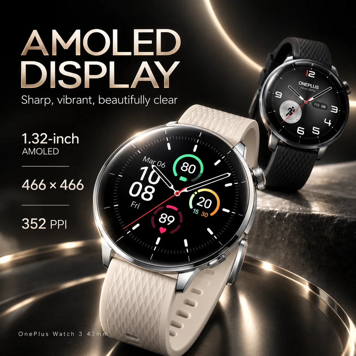 Global Version OnePlus Watch 3 Smart Watch 43mm 1.32 inch AMOLED Display Snapdragon W5 Processor Dual Frequency GPS Wear OS