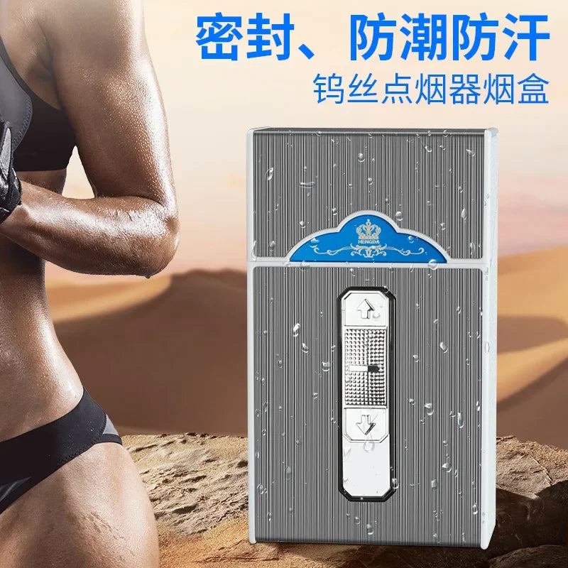 Nouveau briquet à cigarettes en métal étanche et compressif pour homme, étui à cigarettes multifonction avec briquet, lot de 20