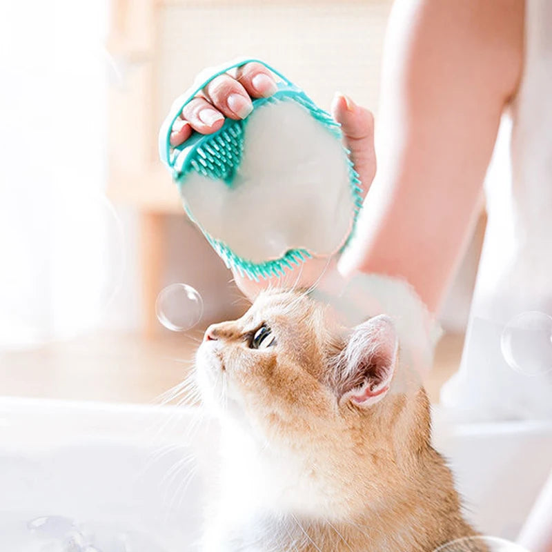 Badebürste für Haustiere, weiche Silikon-Massagebürste mit Shampoo-Spender, Reinigungs- und Pflegezubehör zum Waschen und Kämmen von Hunden und Katzen