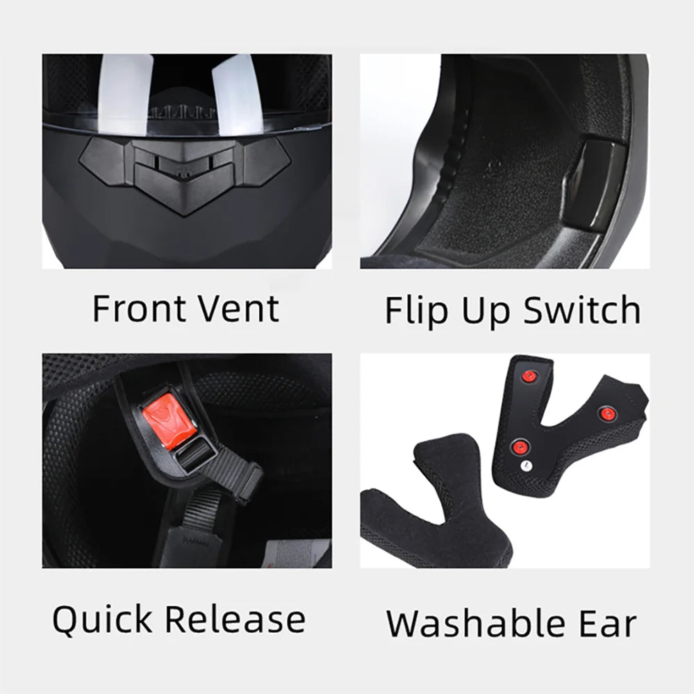 Modular Flip-Up Motorcycle Helmet with Dual Sun Visor