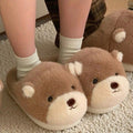 Chaussons d'intérieur pour femme en fourrure, décontractés et mignons, motif ours 3D adorable, couleur kaki, antidérapants, chauds, doux sous la plante du pied et confortables, duveteux pour la maison en hiver