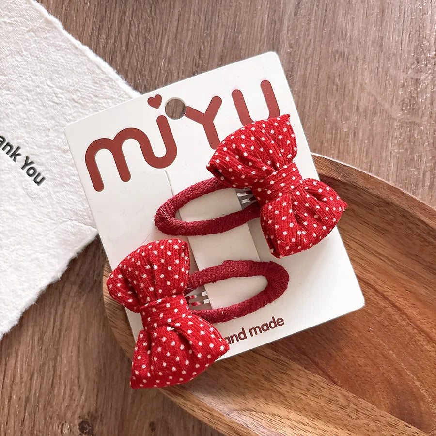 2026 New Year Cute Red Bow Hairpins Children Girls Kid Hair Clips Pin Barrettes Accessories Hairclip Headwear Headdress Ornament