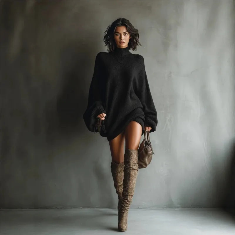 Damen-Strickkleid mit Rollkragen