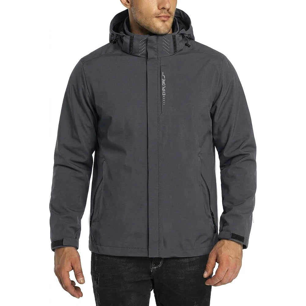 Autumn New Men's Outdoor Jacket Hooded Zipper Fashion Slim Fit Windbproof Coat Camping Hiking Waterproof Casual Outerwear