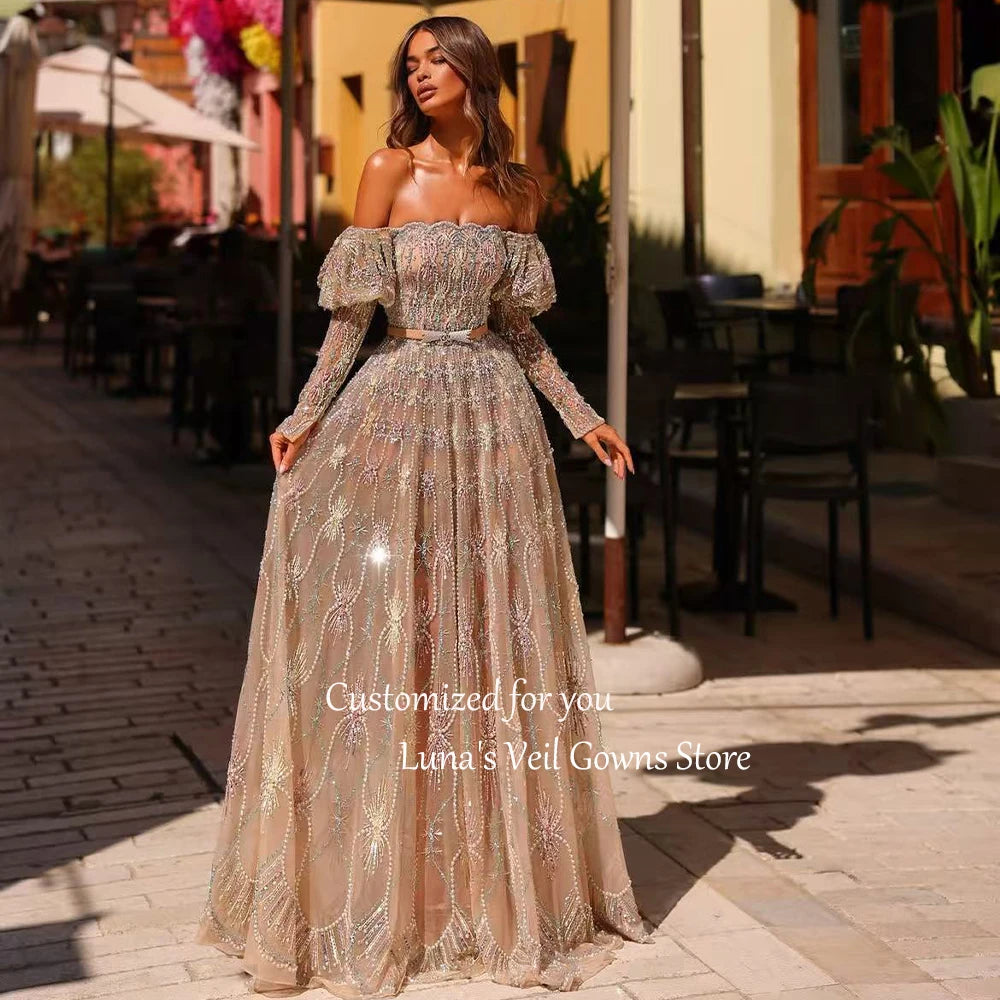 Long formal dress with sweetheart neckline and sequins