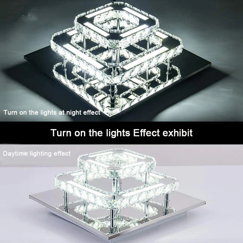 Plafonnier LED Voltsify 36W Lustre en cristal Lampe suspendue, blanc froid