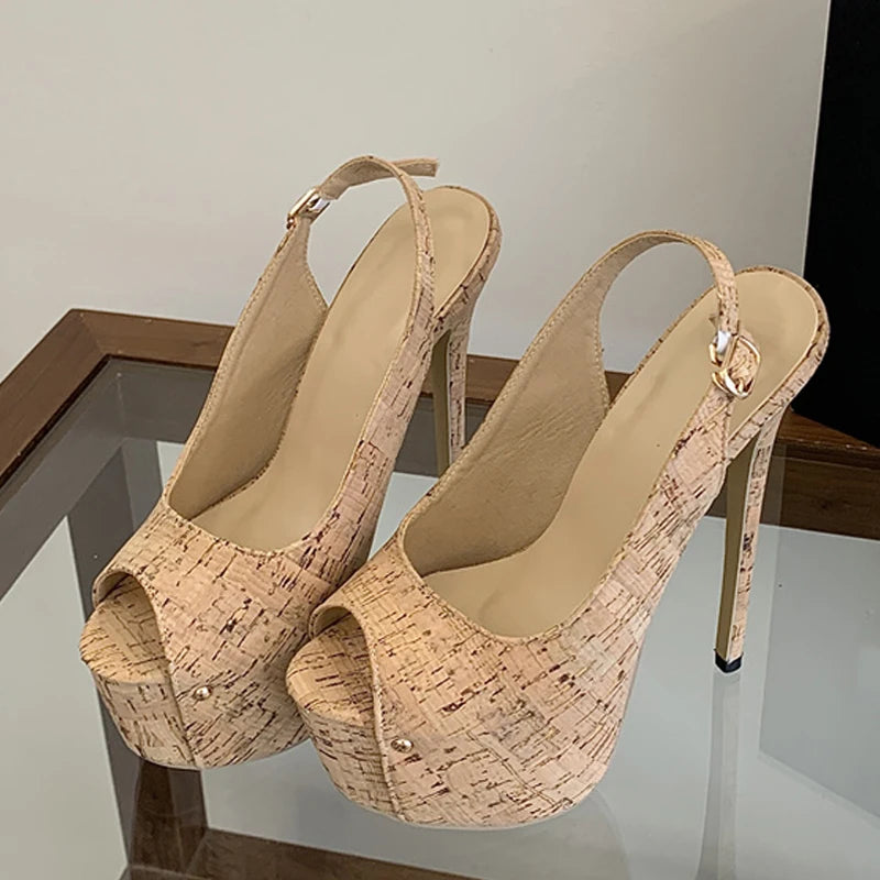 Scarpe peep toe donna Liyke con plateau effetto sughero