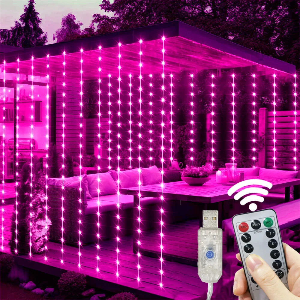 Cortina de luces USB - 8 modos de iluminación, cadena de luces LED tipo hada para decoración de Navidad, Halloween, Año Nuevo, bodas, hogar y jardín
