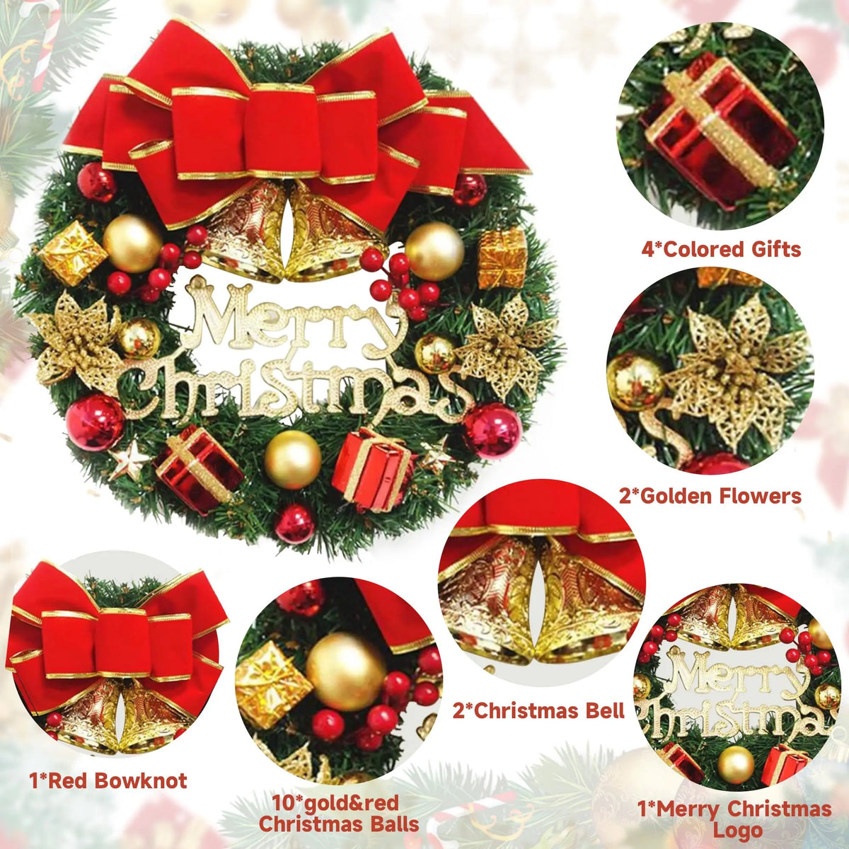 Weihnachtsdekoration, handgefertigter Weihnachtskranz zum Aufhängen an Tür oder Fenster, exquisite hochwertige Wohnaccessoires
