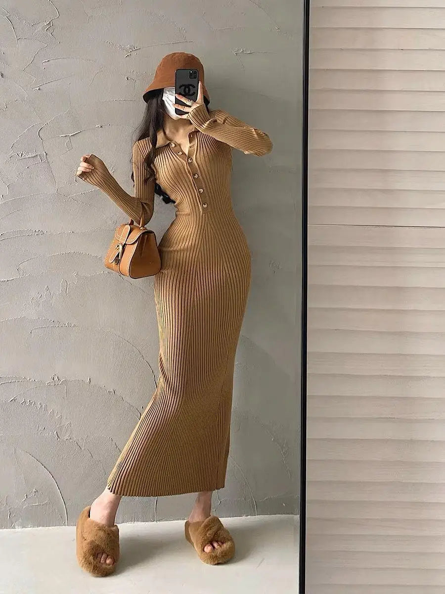 Abito in maglia donna a collo polo e maniche lunghe — immagine 11