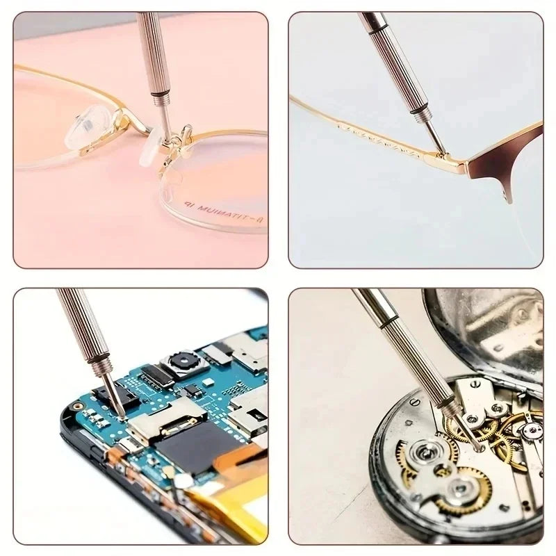 Destornillador para gafas, kit de reparación de relojes con llavero y herramientas manuales portátiles de precisión.