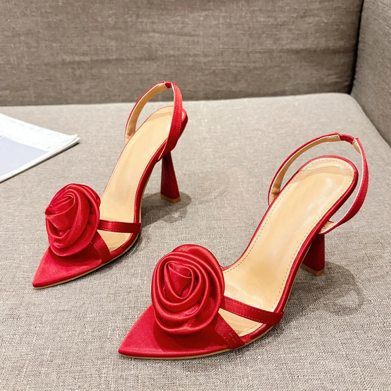 Sandali slingback donna Liyke a punta con grande rosa decorativa