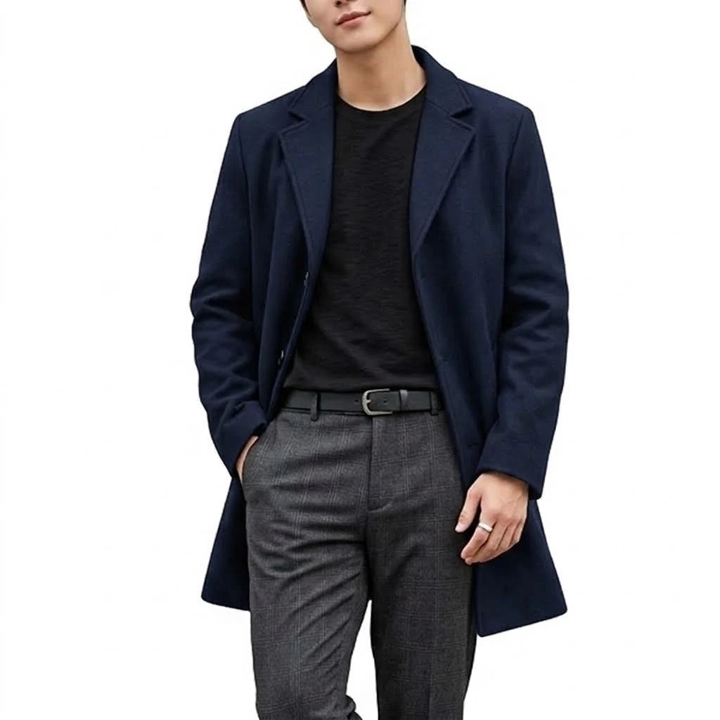 Autumn Men's Trench Coat Slim Fit Overcoat Casual Business Lapel Long Jacket Winter Warm Peacoat Casual Men's Coat Outerwear