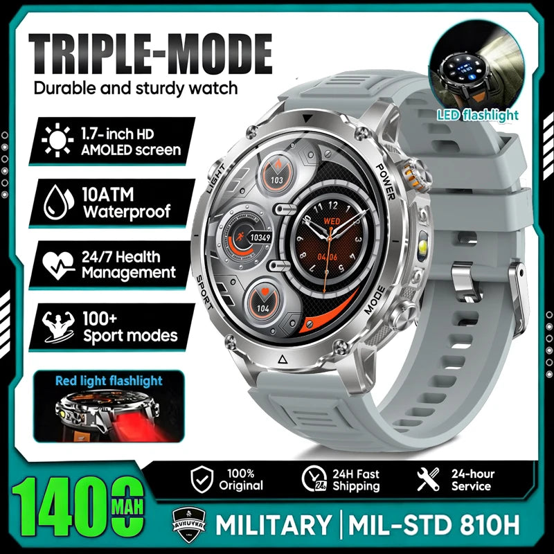 Outdoor AMOLED Smartwatch with Flashlight and Bluetooth Calling