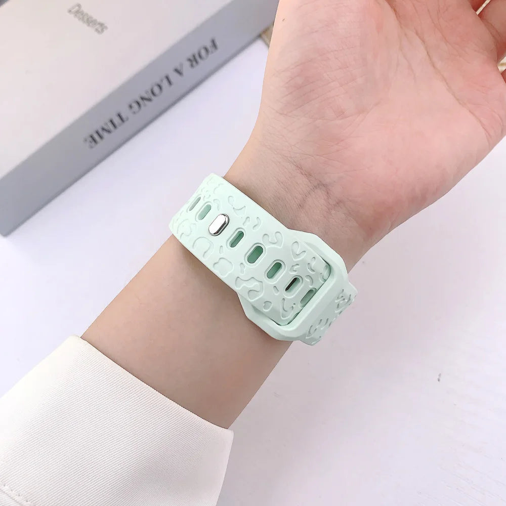 Strap For Apple Watch Band 44mm 42 41mm 40 45mm 49 46mm Floral Engraved Bracelet Correa for IWatch Series 11 10 9 7 SE 6 8 Ultra