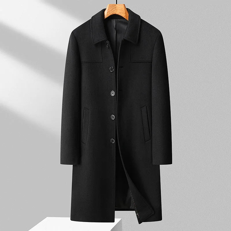 New Winter Men Formal Wear Business Wool Trench Coats British Cashmere Overcoats Quality Man Woolen Blends Long Jackets Size 4XL