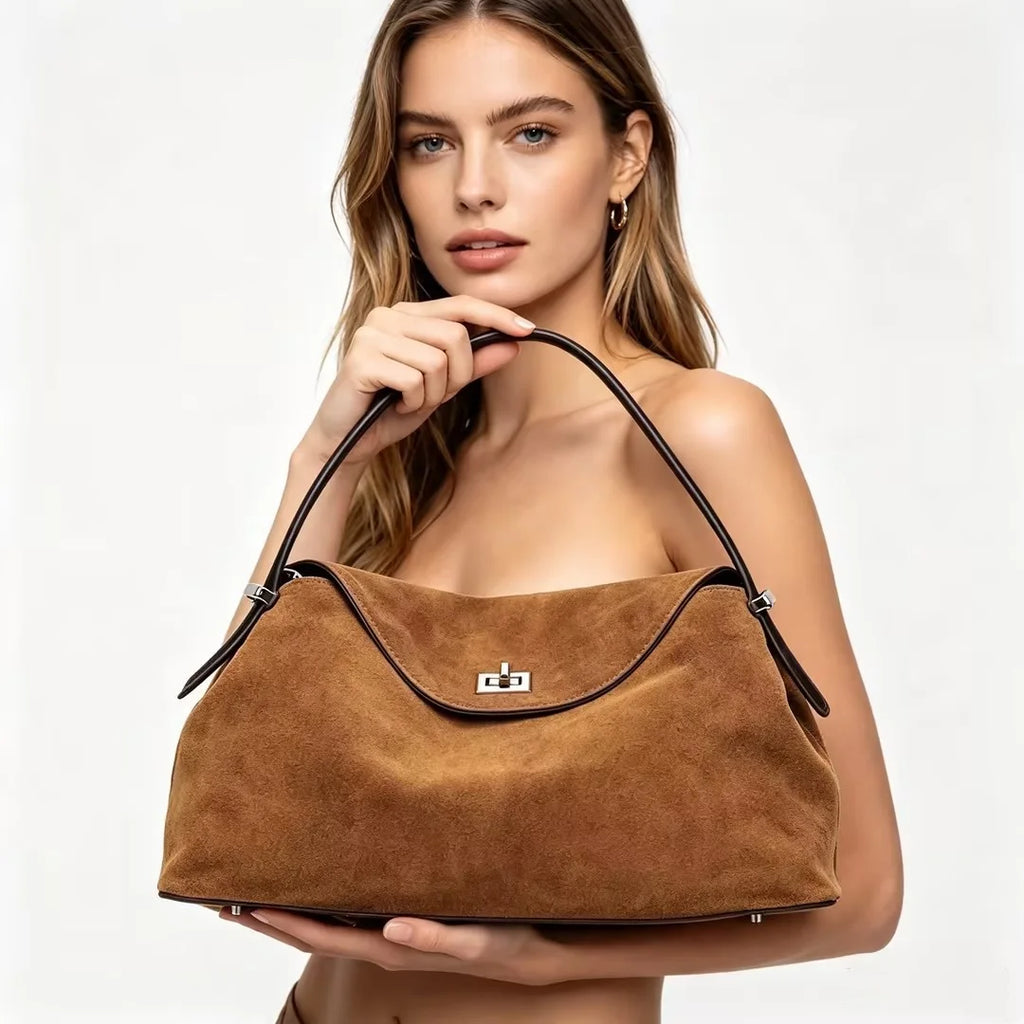 Suede Genuine Leather Women's Bag 2026 Luxury Brand Handbag Totes With Adjustable Shoulder Strap Large Capacity Crossbody Bags