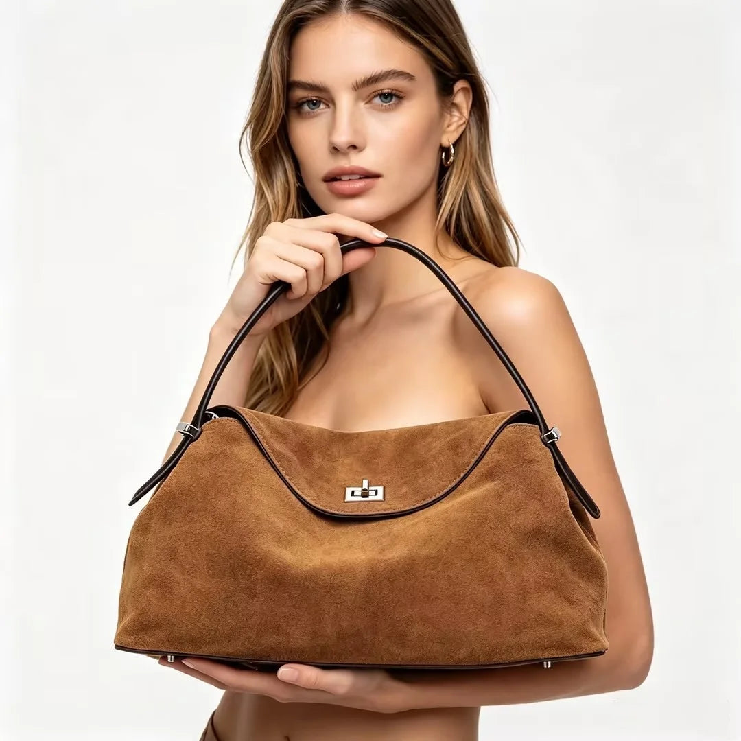 Suede Genuine Leather Women's Bag 2026 Luxury Brand Handbag Totes With Adjustable Shoulder Strap Large Capacity Crossbody Bags