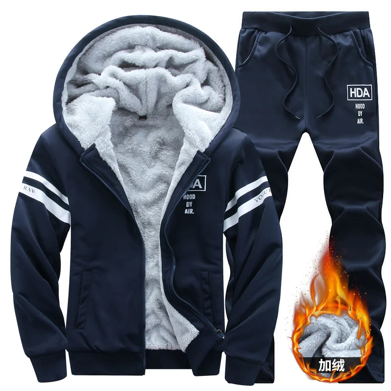 Men's Winter Sets 8XL Tracksuits Hoodies Casual Hooded Warm Sweatshirts Thicker Fleece Jackets Pants 2-Piece Men's Sweatshirts