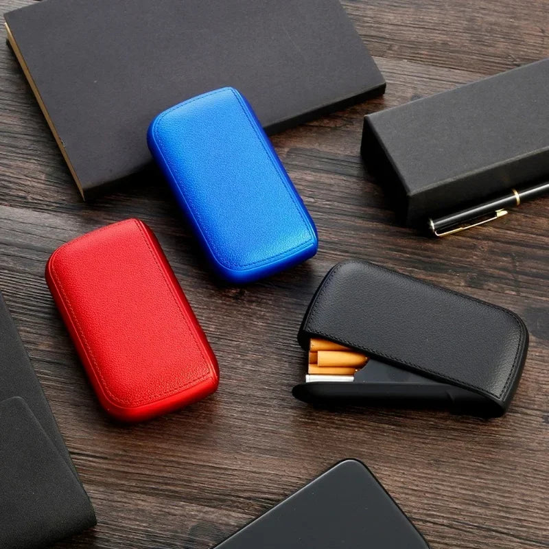 Nueva pitillera de piel sintética con encendedor electrónico de tungsteno USB, estuche para cigarrillos, regalo exquisito para hombre, accesorio para fumar