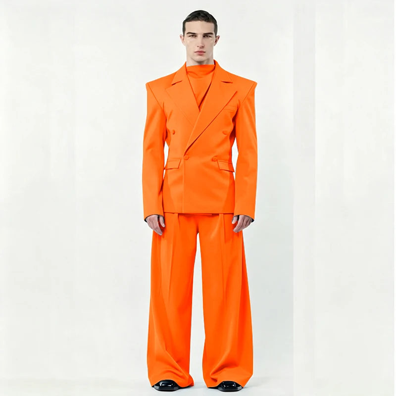 Chic Loose Men's Suits 2 Pieces Jacket Pant Sets Double Breasted Peak Lapel Special Customize Male Clothing Fashion Stylish 2025