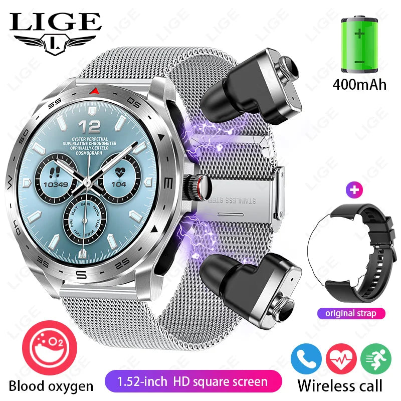 LIGE AMOLED Smartwatch with Bluetooth Earphones