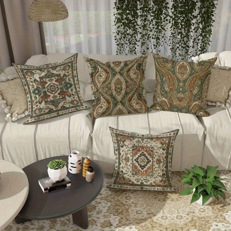 Large Set of 4 Boho Moroccan Throw Pillow Covers Cushion Decor for Living Room Bedroom Ethnic Geometric Home Accessories
