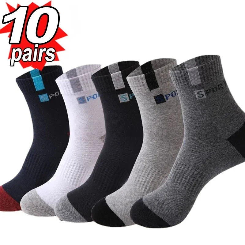 10 Paar atmungsaktive Sportsocken aus Baumwolle für Herren, Bambusfaser, für Herbst und Winter, schweißabsorbierend und geruchshemmend, Business-Socken