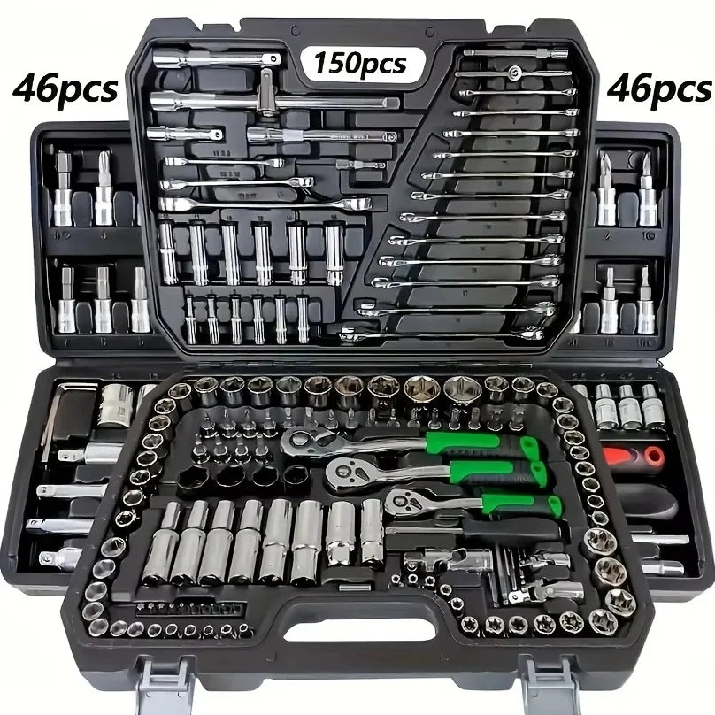 46-Piece Automotive Mechanical Repair Tool Set, Multifunctional Socket, Wrench, and Ratchet Set for Automotive Repairs and Mechanical Work