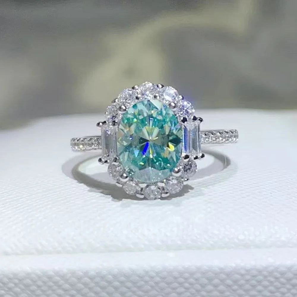 Anello in argento 925 con moissanite verde Paraiba