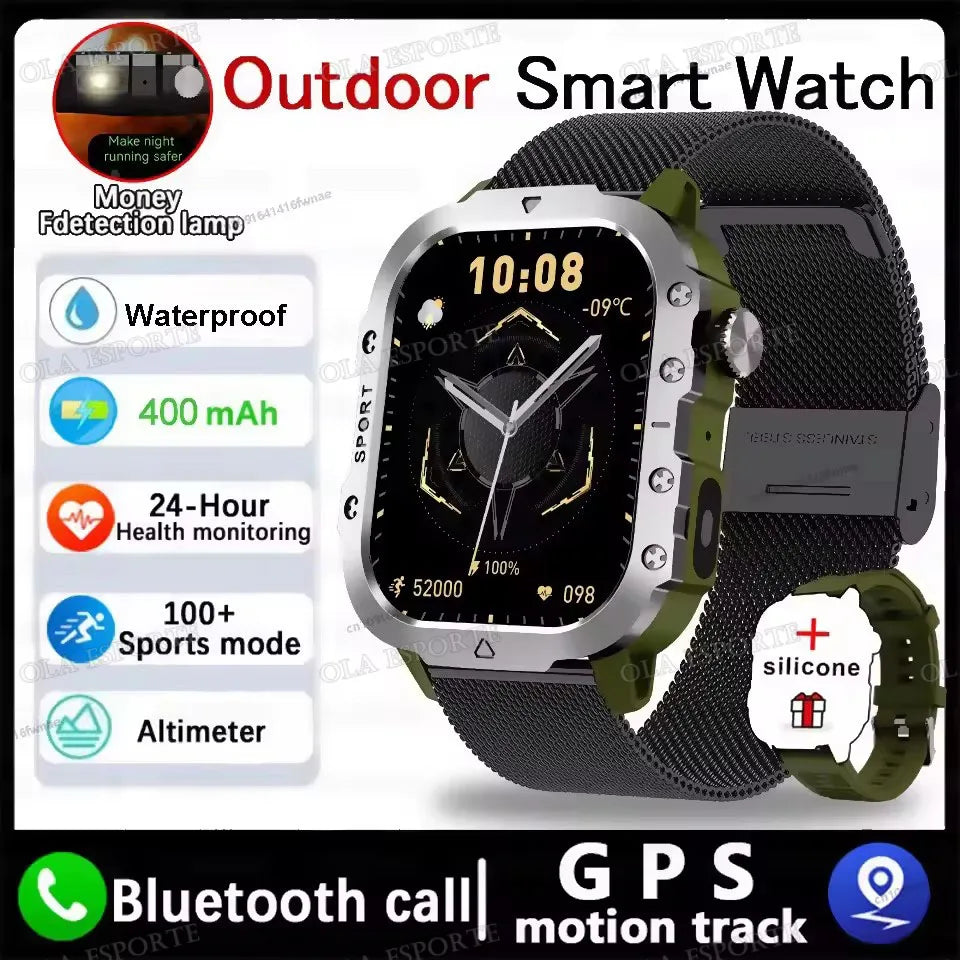 GPS Outdoor Smartwatch with Flashlight and Bluetooth Calling