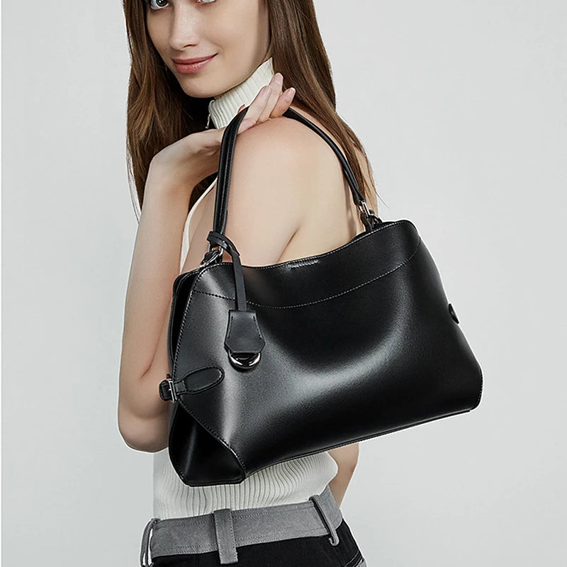 HIFASHION Medium Genuine Leather Shoulder Bag Women Elegant Top Handle Purses Daily Commuter Crossbody Luxury Ladies Handbags