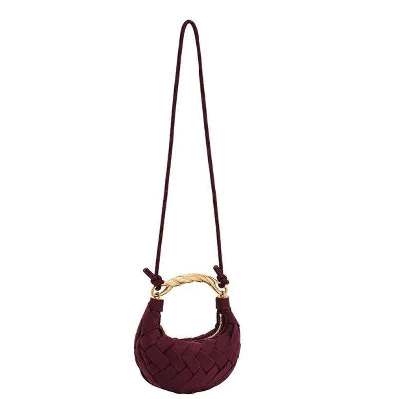 Vintage Faux Suede Hand-Woven Bags For Women Luxury Designer Handbags Purses 2025 New In Metal Top Handle Cross-Woven  Shoulder
