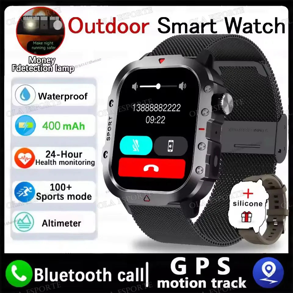 GPS Outdoor Smartwatch with Flashlight and Bluetooth Calling