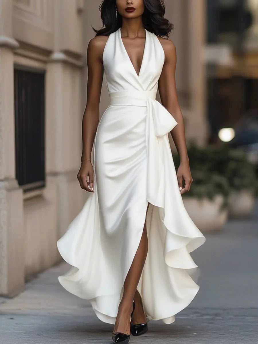 Abito midi da donna con scollo a V e bordo a volant — immagine 11