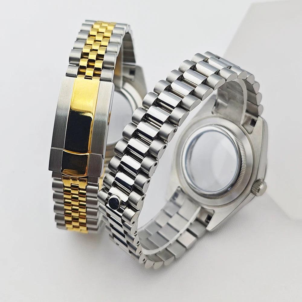 36/41mm Sapphire Glass For Men Watch Case Fit NH36 NH34 NH35 Movement Fashion Waterproof Jub President Stainless Steel Strap