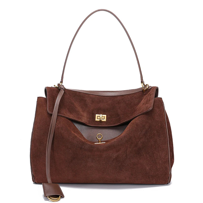 Suede Bags Women Genuine Leather Handbag Winter Luxury Brand Woman Shoulder Bag Totes Gold Buckle Large Capacity Female Bags