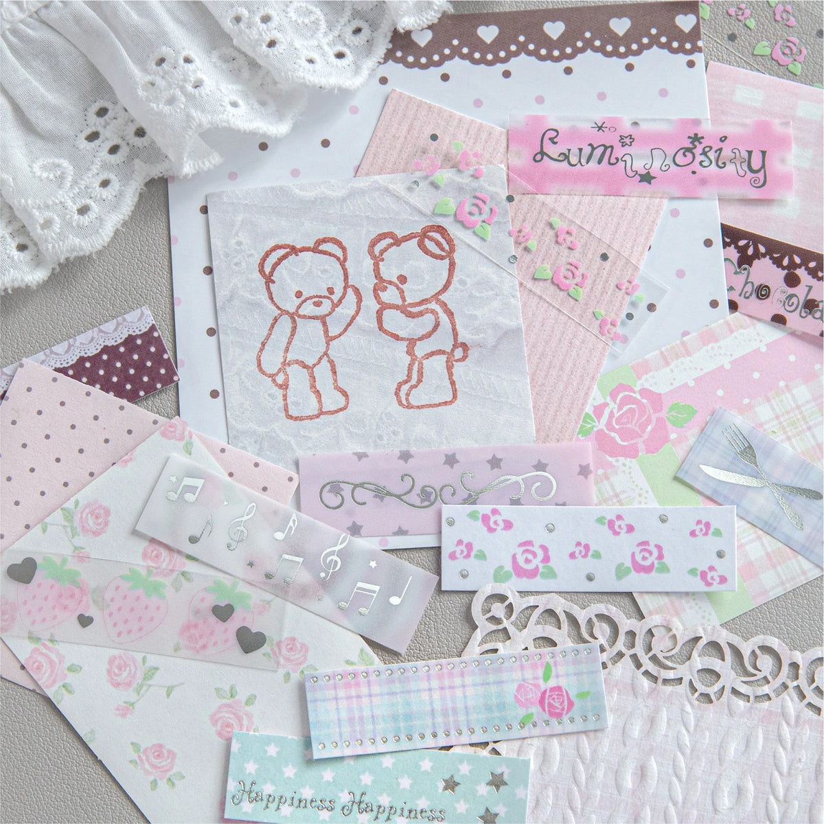 40pcs Plain Island Series Kawaii Basic Versatile Dual Material Hot Silver Stickers DIY Scrapbook Aesthetic Stationery Stickers