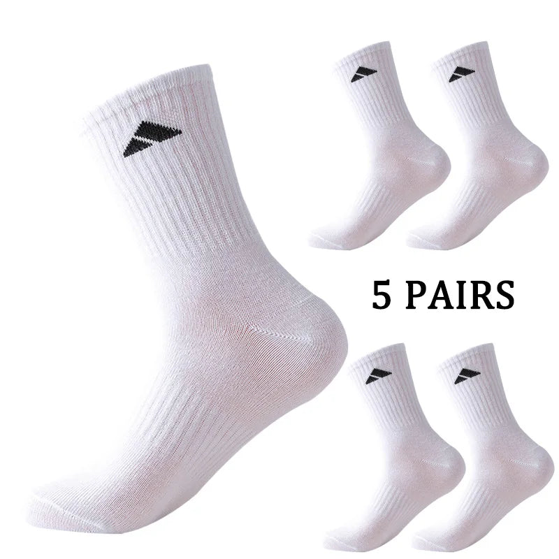 5 Paar schwarz-weiß gemusterte Socken mittlerer Länge, geeignet für Damen und Herren, bequeme Unisex-Sportsocken