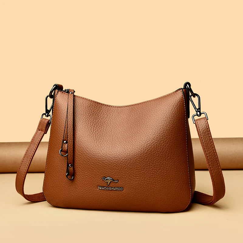 Women's Luxury Designer Top-Handle Bags Soft Leather Handbag Ladies Solid Color Shoulder Crossbody Bag Messenger Commuting Sac