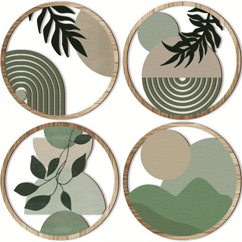 Lot de 4 décorations murales bohèmes - Décoration bohème en bois, œuvres d'art géométriques à suspendre, adaptées à une chambre de bébé, esthétique maison de campagne minimaliste
