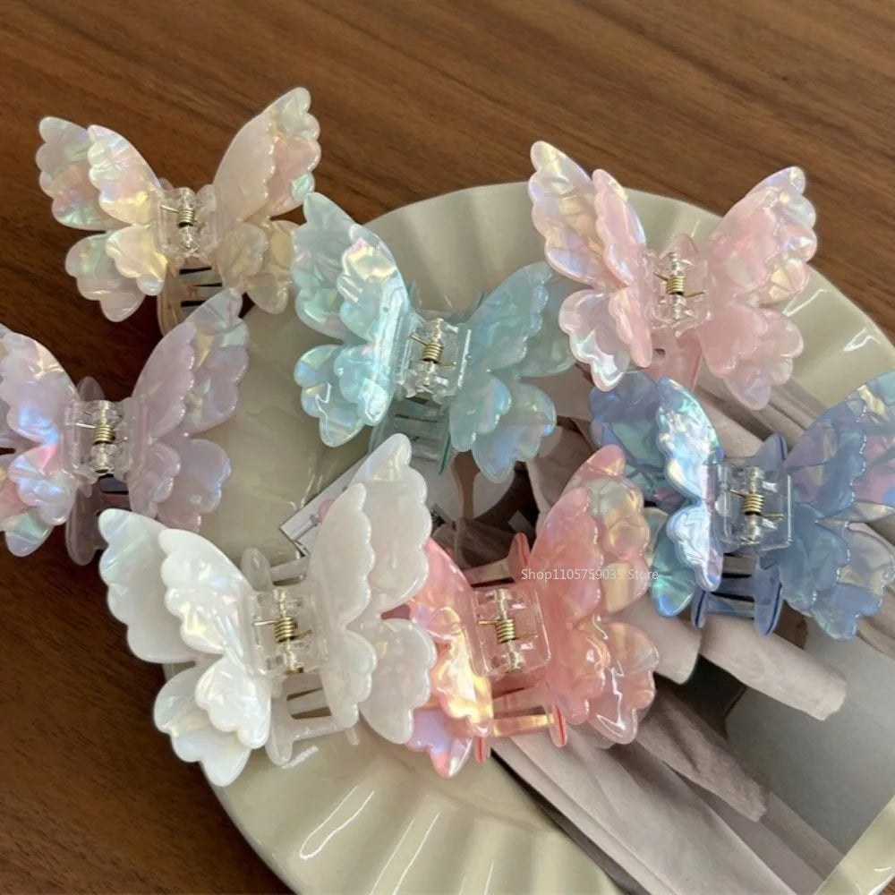 Pinza de pelo de mariposa de hadas para mujer, pinza cangrejo de acetato, pinza de tiburón de princesa dulce de verano, horquillas, accesorios de pelo franceses