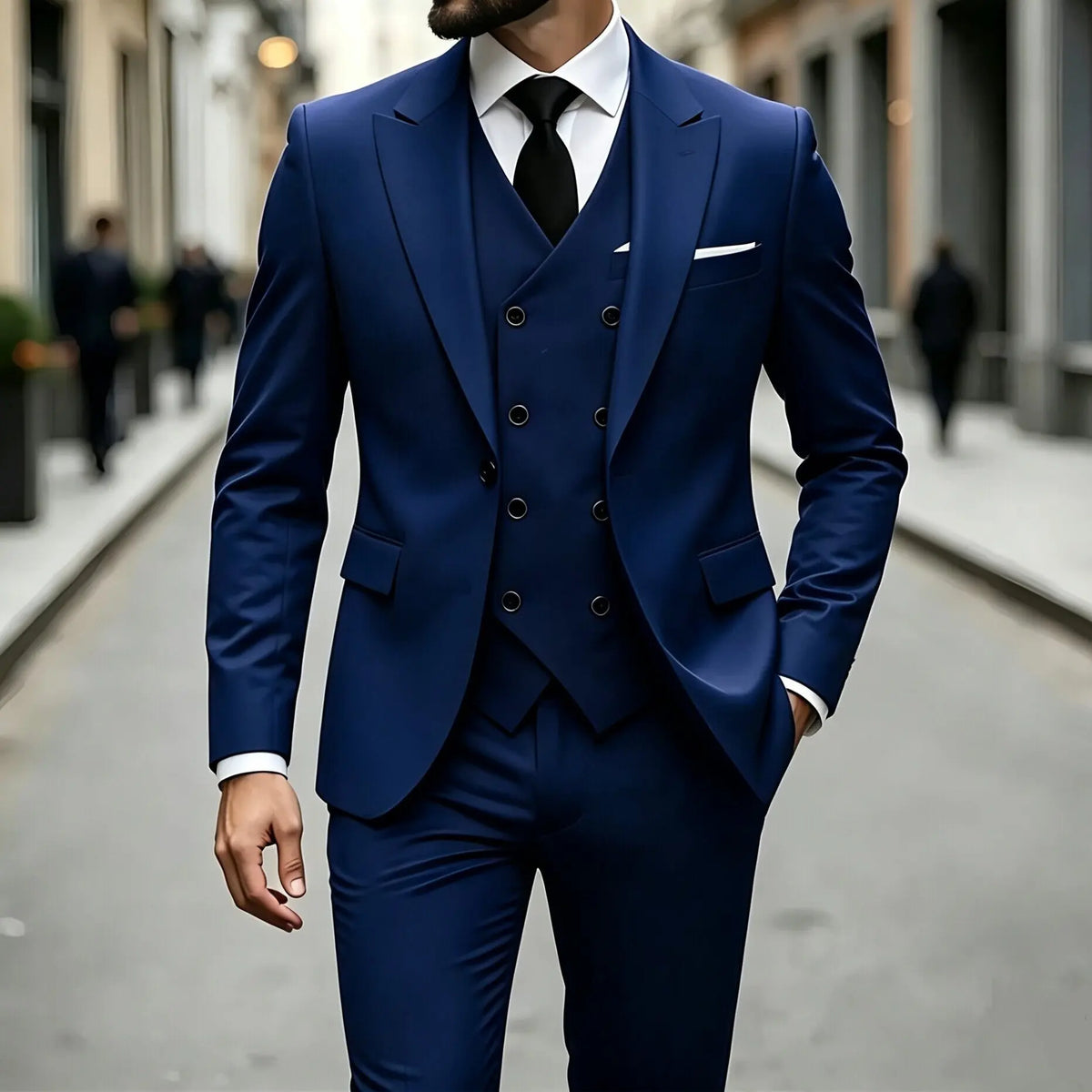 Elegant Male Suit 3 Pieces Blazer Vest and Pants Set Peak Lapel Tuxedo Suits for Men Ceremony Wedding Dresses Business Prom