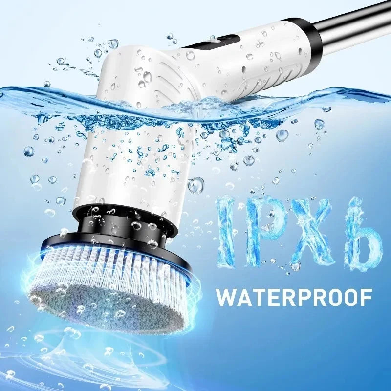 Multi-Purpose 9-in-1 Cordless Electric Power Scrubber, Bathroom Scrubber with 8 Brush Heads and Adjustable Extension Handle for Shower Cleaning