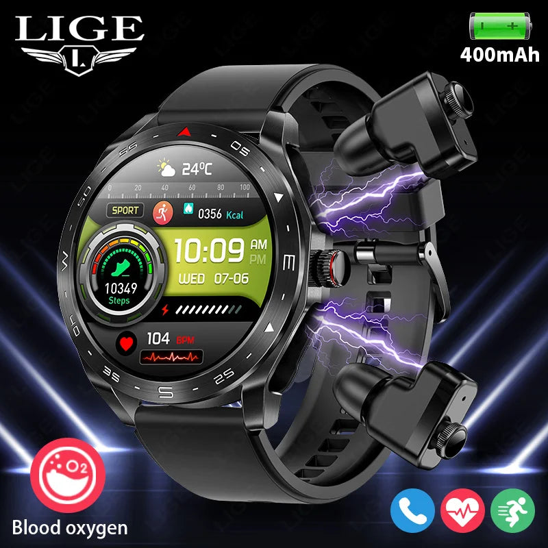 LIGE AMOLED Smartwatch with Bluetooth Earphones