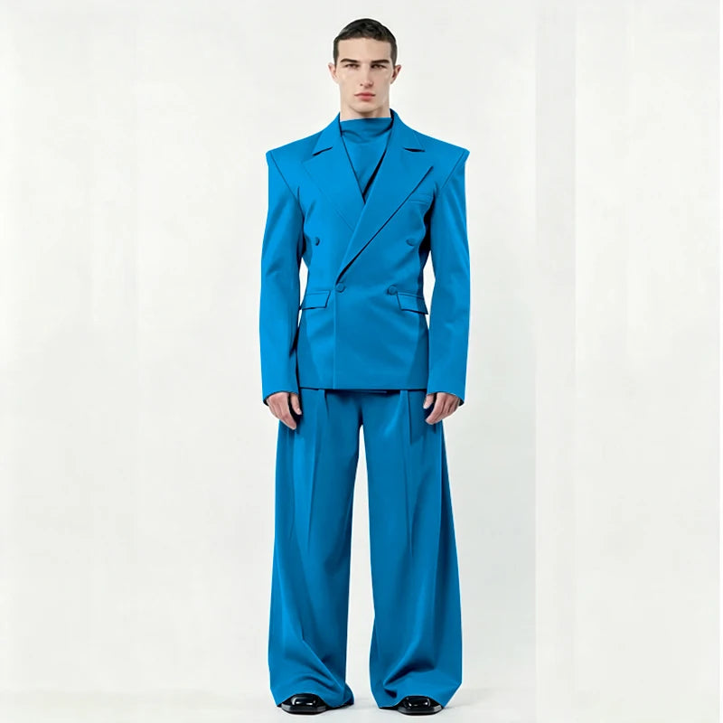 Chic Loose Men's Suits 2 Pieces Jacket Pant Sets Double Breasted Peak Lapel Special Customize Male Clothing Fashion Stylish 2025